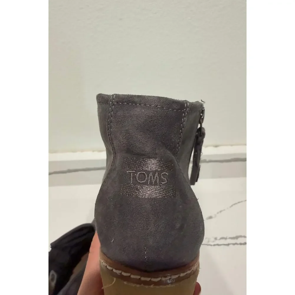 TOMs Avery Wedge Booties 9.5 Forged Iron Gray‎ Suede Zip Ankle Boots Women